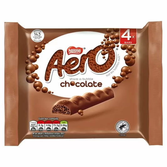 Aero bubbly milk chocolate bars 4 pack 108g x 14
